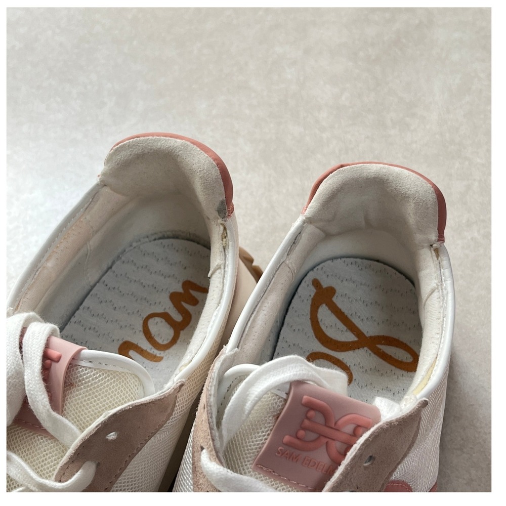 Sam Edelman Langley 3 Sneakers Womens 11M Cream Tan Coral Pink Mesh Suede Logo - Picture 16 of 16